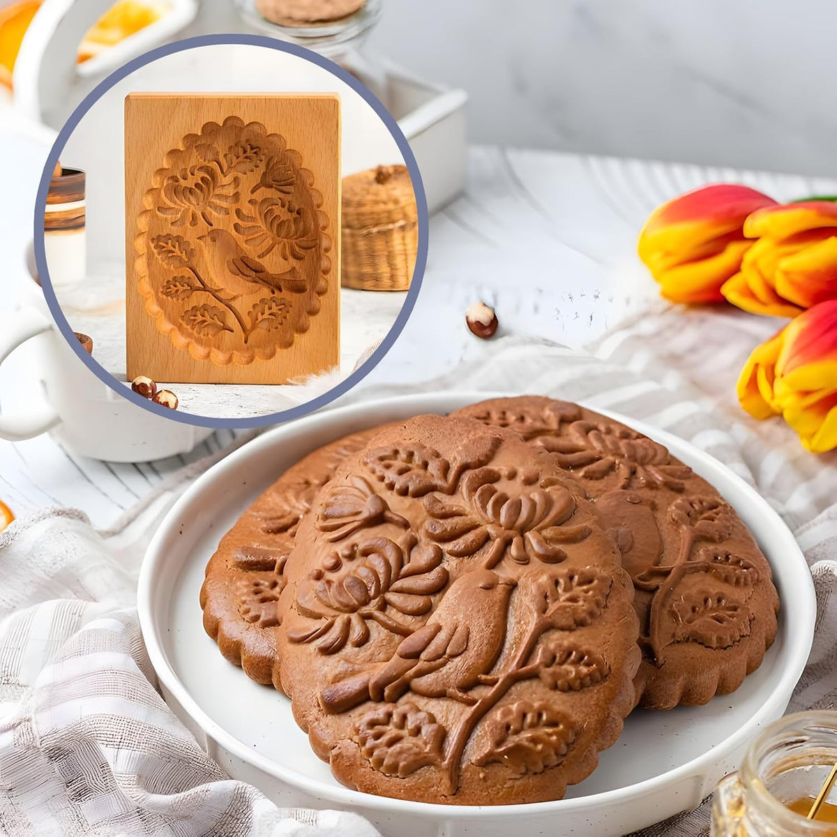 Cookie Cutter Embossing Mold, DIY Wooden Cookie Molds, 3D Carved Wooden Cracke Molds, Christmas Cookie Stamps, Baking Kitchen Tools for Christmas Thanksgiving Halloween Easter (Snowman)
