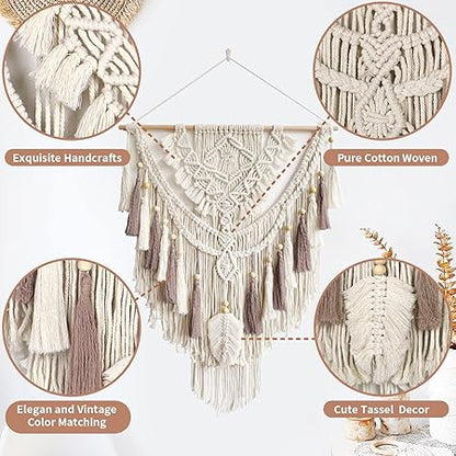 Macrame Wall Hanging, Woven Tapestry Beige  Dusty Rose Handmade Craft Macrame Wall Decor, Gallery  Nursery, Size 37.4 Lx27.5 W