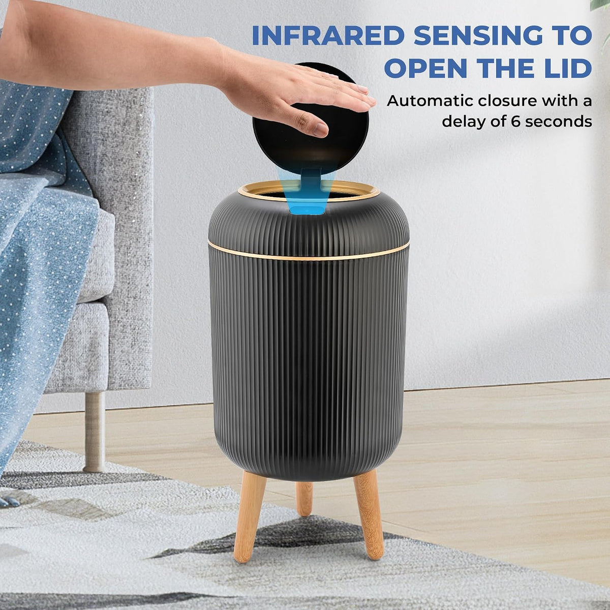 Pukomc Smart Sensor Wastebasket, Convenient and Hygienic Easy to Use, Technology Sensor Waterproof Wastebasket Plastic Trash can for Kitchen, Bathroom, Bedroom, Living Room, Office and Outdoor