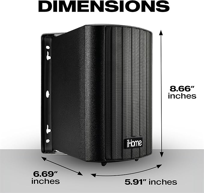 iHome IHSI-W400BT-PR-BLK Bluetooth 4-Inch 100W Weatherproof Speakers, IndoorOutdoor, WallCeiling Mount, Surround Sound, Pair - Ideal for Home Parties