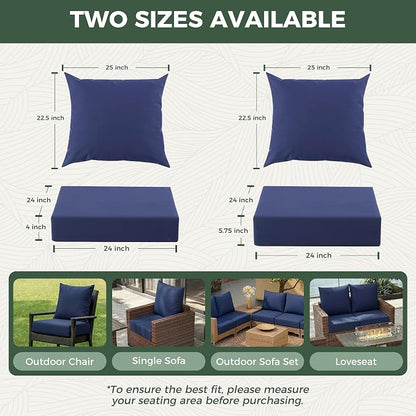 Outdoor Cushions for Patio Furniture, Outdoor Seat Cushion Set 24 x 24 x 5.75 Inch, Waterproof & Fade Resistant Outdoor Chair Cushions, Deep Seat Patio Cushion with Removable Cover, Navy Blue