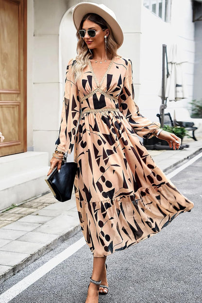 Women's Spring Wrap Maxi Dress Floral V Neck Long Sleeve Wedding Guest Party Casual Chiffon Dress