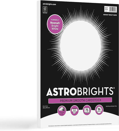 AstrobrightsNeenah Bright White Cardstock, 8.5" x 11", 65 lb176 gsm, White, 75 Sheets (90905-02) - Packaging May Vary