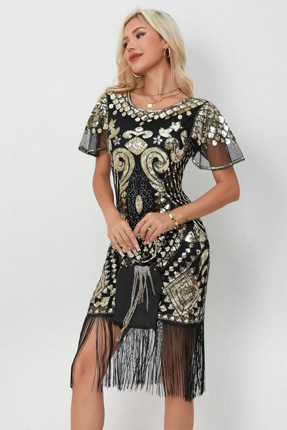 1920s Gatsby Flapper Dress Sequin Beaded Tassel Vintage Evening Gown