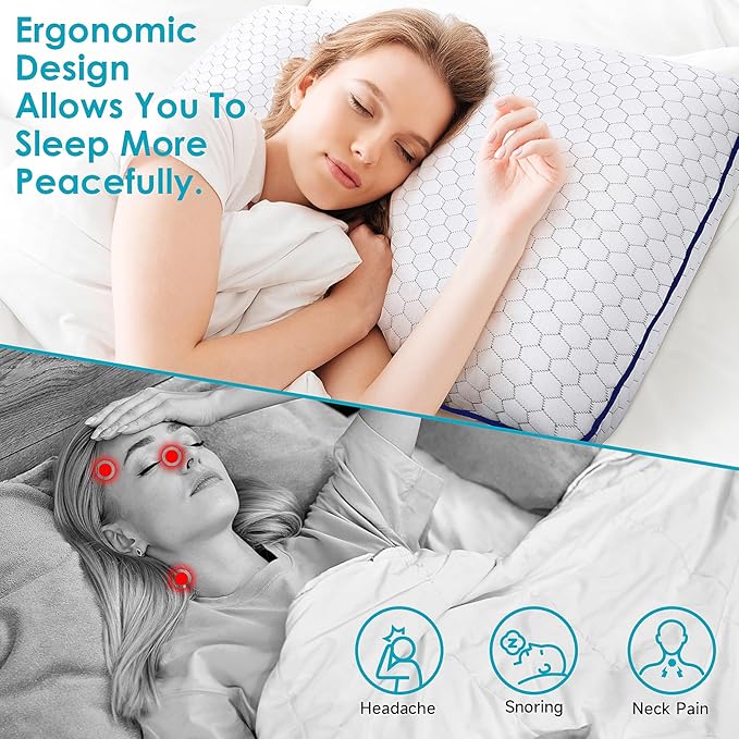 Memory Foam Pillows for Side, Back and Stomach Sleepers, Bed Pillow with Washable Cover and Breathable Mesh, Bed Pillow for Sleeping Standard Size (Grey)