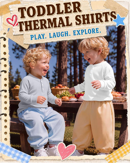 4 Pack Toddler Boys Girls Thermal Long Sleeve T-Shirts Henley Undershirt Top Basic Layer Long Sleeve Fleece T-Shirt
