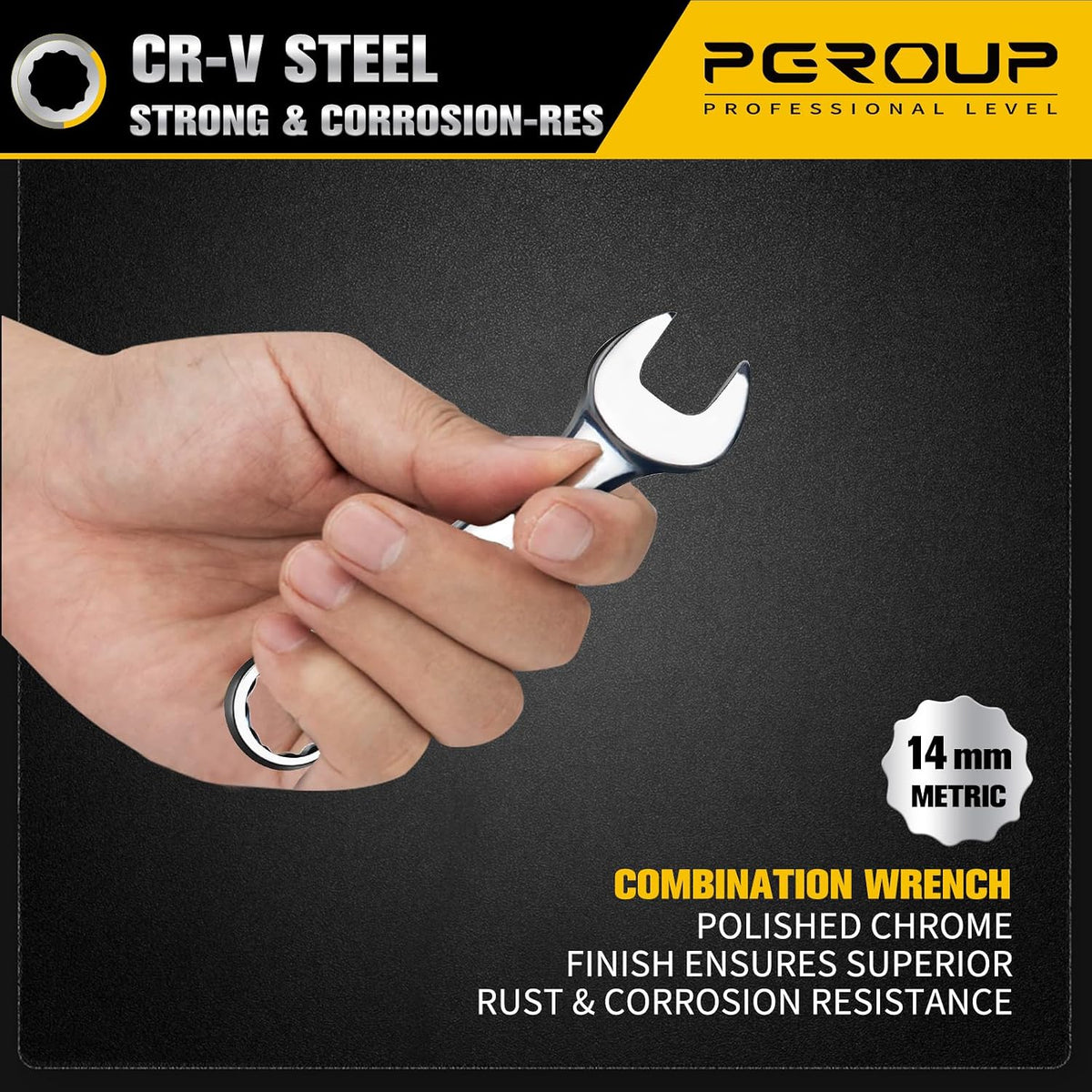 14 mm Metric Stubby Combination Wrench, CR-V Steel with Mirror Polish, 12-Point Design, 15-Degree Offset, Perfect for Auto Repair, Household, Car & Truck Emergency
