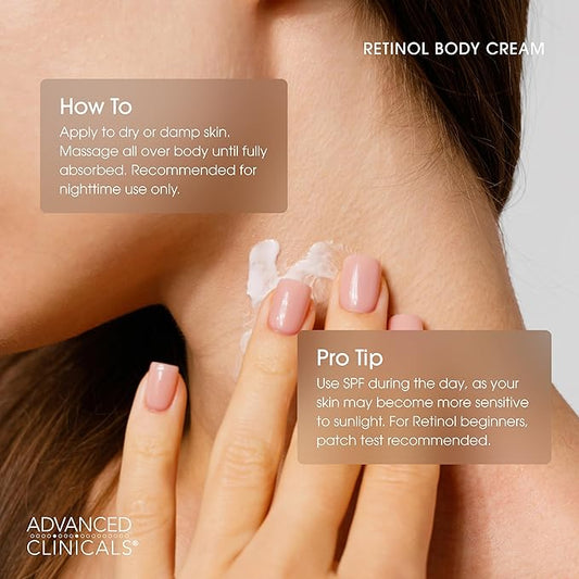 Advanced Clinicals Retinol Body Lotion  Face Moisturizer  Visible Anti Aging Skin Care Retinol Body Cream For Women  Men Targets Look Of Fine Lines, Wrinkles,  Crepe Looking Dry Skin, 16 Ounce