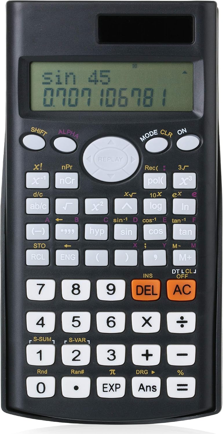 Scientific Calculator - Solar Powered, 2 Line Display, Fraction & Statistics Calculations for School, College & High School Use