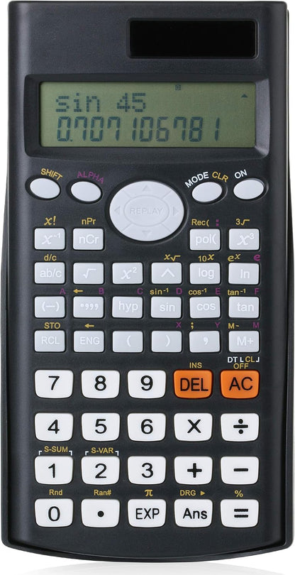 Scientific Calculator - Solar Powered, 2 Line Display, Fraction & Statistics Calculations for School, College & High School Use