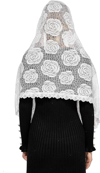 Wgior Rose Rectangular Chapel Veil Scarf Catholic Church Veils Mantilla Wrap Shawl Mass Head Covering