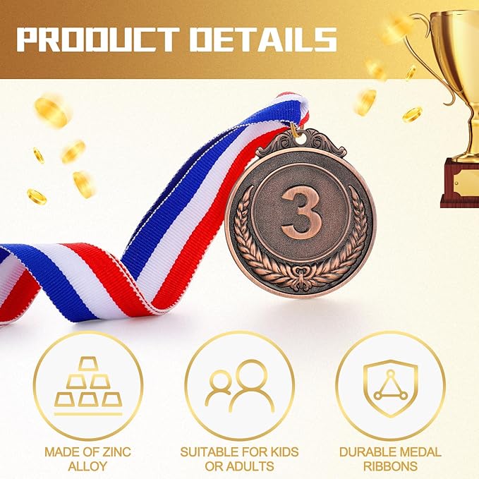 Sasylvia 120 Pcs Gold Silver Bronze Prizes Award Medals Winner Medals for Awards Adults Medals for Baseball Softball Sports Spelling Bees Competitions 2 Inch