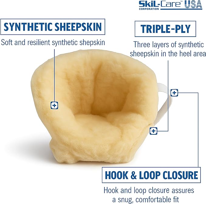 Skil-Care Multi-Ply Heel Protector Cushion, Pair, Synthetic Sheepskin Callus Cushions for Pressure Sores, Foot Pain Relief, Lightweight Heel Protectors, Medical Supplies Use, One Size, 503015