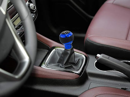 5 Speed Gear Shifter Knob, Leather Covered Aluminum Manual Car Stick Shift Handle Fit Most MT Transmissions, Blue