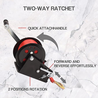 3500lbs Capacity Boat Trailer Winch Heavy Duty Hand Winch with 33ft Polyester Strap,Ratio 4:1/8:1 Gear Crank Strap Gear Winch Two-Way Ratchet with Hook for Boat Trailers ATV RV Truck