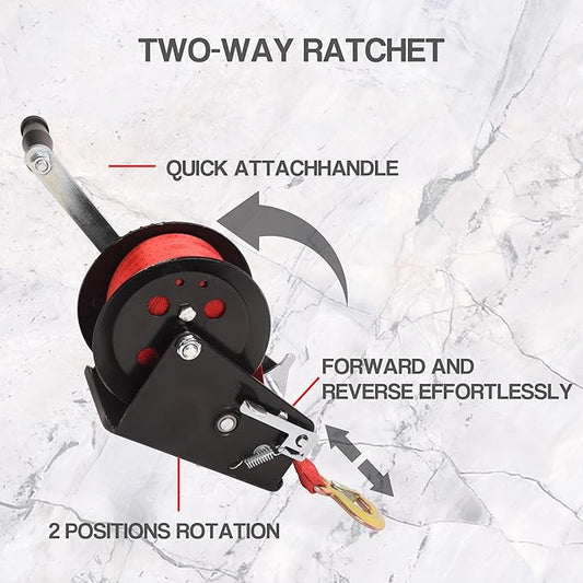 3500lbs Capacity Boat Trailer Winch Heavy Duty Hand Winch with 33ft Polyester Strap,Ratio 4:1/8:1 Gear Crank Strap Gear Winch Two-Way Ratchet with Hook for Boat Trailers ATV RV Truck