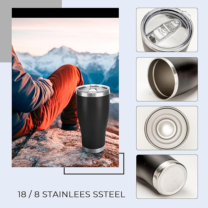 DS 30 Oz Tumbler with Lid Stainless Steel Vacuum Insulated Water Coffee Tumbler Durable Leak Proof BPA Free Ice Coffee Thermal Cup (Black)
