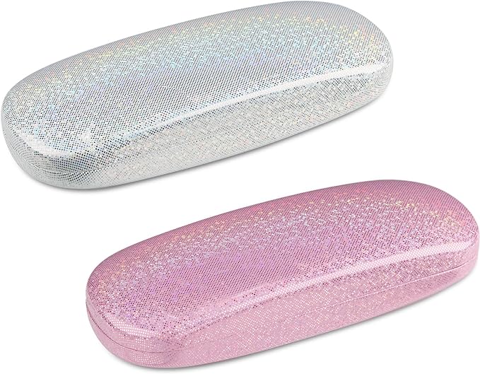 molshine 2 Pieces Glitter Hard Shell Eyeglass,Portable Dazzling Smooth Glasses Case for Men Women Girl Travel Study Work