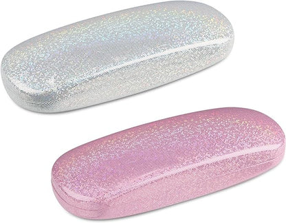 molshine 2 Pieces Glitter Hard Shell Eyeglass,Portable Dazzling Smooth Glasses Case for Men Women Girl Travel Study Work