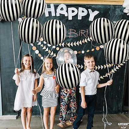 KatchOn, Big Black and White Stripe Balloons - 18 Inch, Pack of 10  Black and White Balloons Decorations  graduation balloons for Graduation Decorations 2025  Graduation Decorations Class of 2025