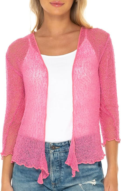 SHU-SHI Sheer Cardigans For Women Summer Knit Shrug Lightweight For Dresses Tie Top Open Front