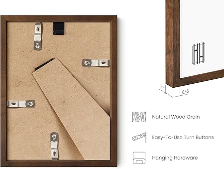 HAUS AND HUES 6x8 Walnut Oak Wooden Picture Frame - 6x8 Poster Frame - Premium Oak, Vertical Hang, Shatterproof Plexiglass - Ideal for Home, Room, Office (6x8 in, Walnut)