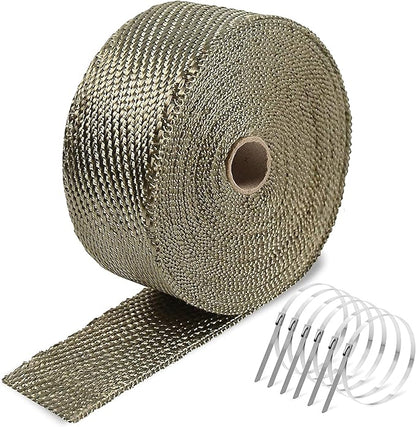 Titanium Exhaust Heat Tape Wrap, 2Aux 50 Ft, Motorcycle Fiberglass Heat Shield Tape With Stainless Ties