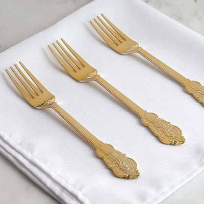Efavormart 24 Pack  8" Metallic Gold Baroque Disposable Cutlery Plastic Forks for Wedding Party Banquet Events Candy Buffet