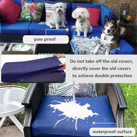 Patio Cushion Covers Replacement Outdoor Seat Cushions Cover for Patio Furniture, Deep Seat Bottom and Back Cushion Cover Set for Chair, Sofa and Couch, 2Packs, 26.5x26.5x426.5x13x4, Blue