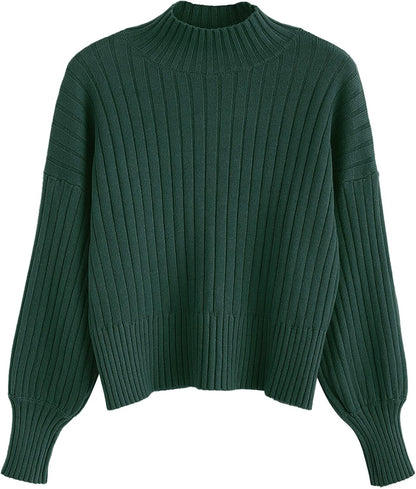 ZAFUL Women's Mock Neck Sweater Long Sleeve Ribbed Knit Basic Cropped Pullover Sweater