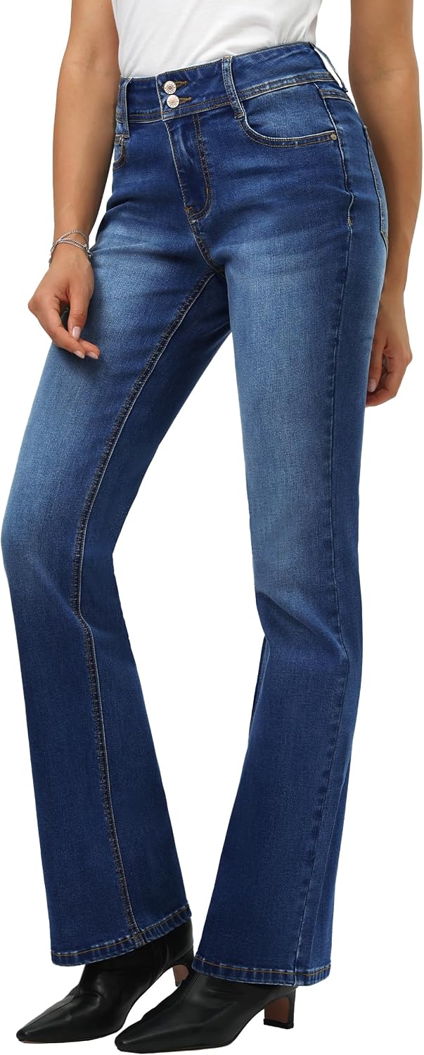 Tall Women's 34"/36"/38" Inseam Curvy Bootcut Jeans Mid-Rise Stretchy Denim Pants Classic Bell Bottom Trouser