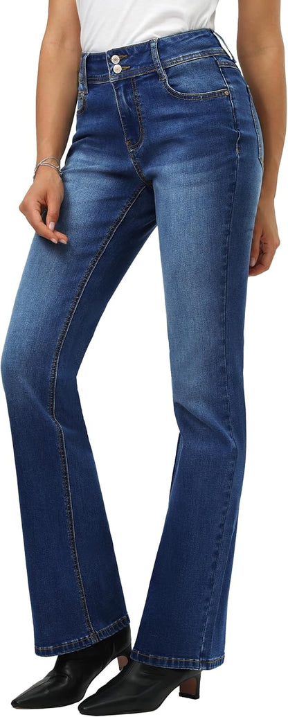 Tall Women's 34"/36"/38" Inseam Curvy Bootcut Jeans Mid-Rise Stretchy Denim Pants Classic Bell Bottom Trouser