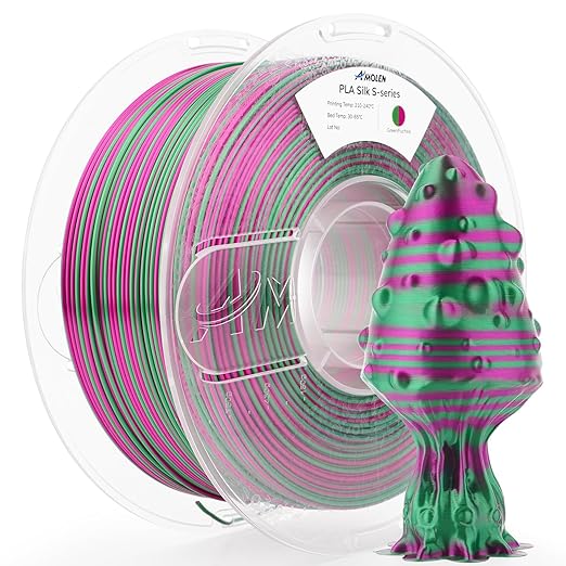 AMOLEN Silk PLA 3D Printer Filament, Shiny Multicolor Rainbow PLA Filament 1.75mm, Fast Color Change PLA 3D Printing Filament for Most FDM 3D Printer, Green Fuchsia, 1kg (2.2lbs)