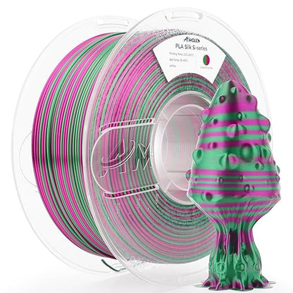 AMOLEN Silk PLA 3D Printer Filament, Shiny Multicolor Rainbow PLA Filament 1.75mm, Fast Color Change PLA 3D Printing Filament for Most FDM 3D Printer, Green Fuchsia, 1kg (2.2lbs)