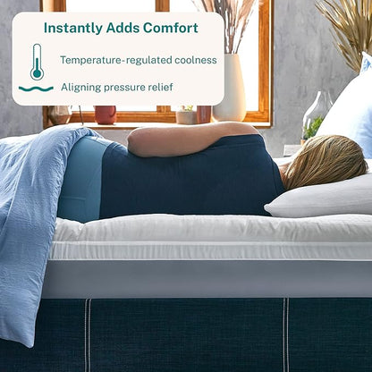 Sleep Innovations Cooling Comfort Gel Memory Foam Dual Layer Mattress Topper, 4 Inch, King Size, Pillow Top Cover