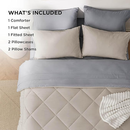 Bedsure King Size Comforter Set - 7 Pieces Reversible Beige Bedding, King Size Bed Set for All Seasons, Bed in a Bag with Down Alternative Comforter, Sheets, Pillowcases  Shams
