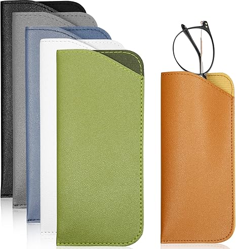 6Pcs Soft Eyeglass Cases for Women Men, Portable Leather Eyeglass Case Sunglass Case, Anti Scratch Glasses Pouch Reading Glasses Case Glass Bag for Storing Glasses Cashes Coins Headphones Keys