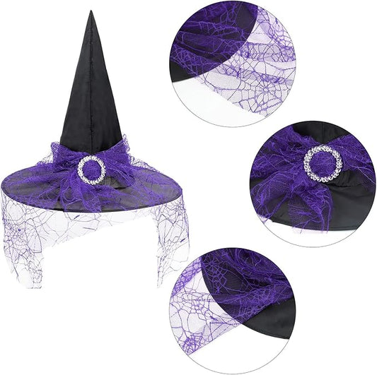 American Trends Halloween Witch Hat for Women Steeple Lace Halloween Costume Accessory for Party