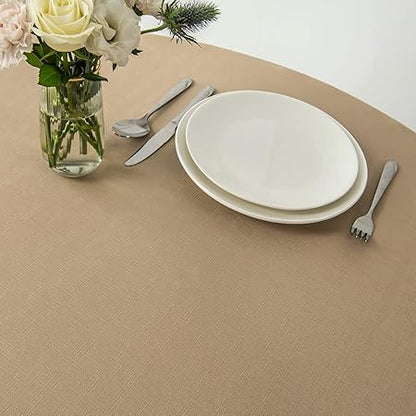 maxmill Round Linen Looking Textured Tablecloth Spill-Proof Wrinkle Free Soft Jacquard Table Cloth for Circular Table Cover, for Dining Room Buffet Banquet Parties Holiday Dinner, 70 Inch Beige