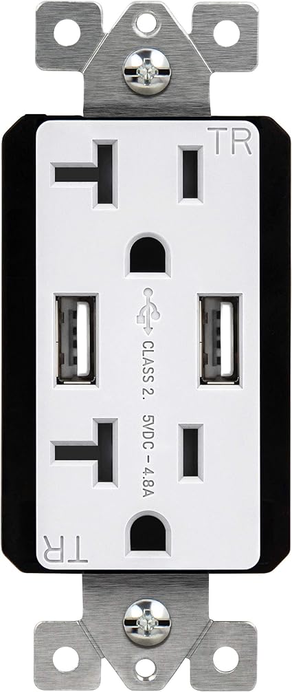 TOPGREENER 4.8A High Speed USB Outlet Wall Charger, 24W, 20A TR Receptacle Compatible with iPhone SE11XSXRX8, Samsung Galaxy S20S10S9Note, LG, HTC  More, TU22048A-W, White
