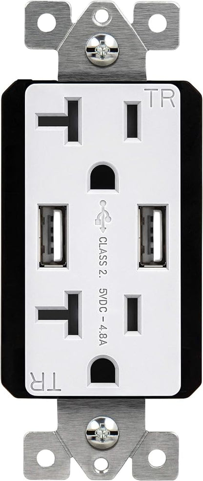 TOPGREENER 4.8A High Speed USB Outlet Wall Charger, 24W, 20A TR Receptacle Compatible with iPhone SE11XSXRX8, Samsung Galaxy S20S10S9Note, LG, HTC  More, TU22048A-W, White