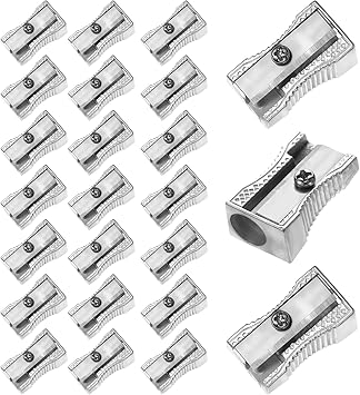 24 Pcs Pencil Sharpener Handheld Metal Mini Pencil Sharpeners Single Hole Rectangular Small Sharpeners Pencil Sharpening Bulk Manual Pencil Sharpener for Graphite Colored Pencils Wood-cased Pencils