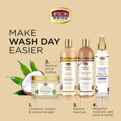 African Pride Moisture Miracle - For Natural Coils & Curls, Nourishes & Shines, Sulfate Free, Color Safe (Conditioner)