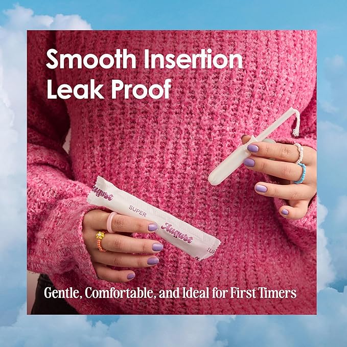 August Light Tampons - 100% Organic Cotton Tampons 24 Pack for Women and Anyone Menstruating, Non-Toxic, Fragrance-Free & Hypoallergenic with Long Applicators