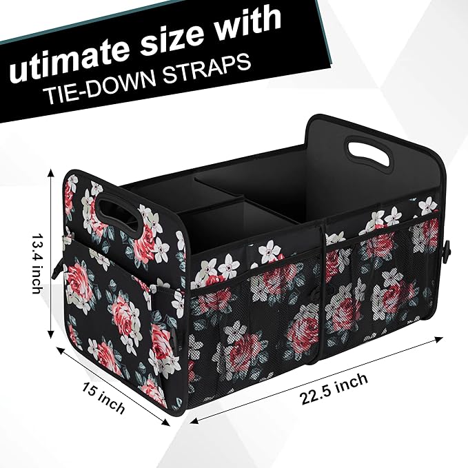 Femuar Car Trunk Organizer,Car Storage Organizer with 72L Large Capacity Waterproof Collapsible and 11 Pockets,Trunk Organizer for Car SuvJeepSedan, Large Size, Flower