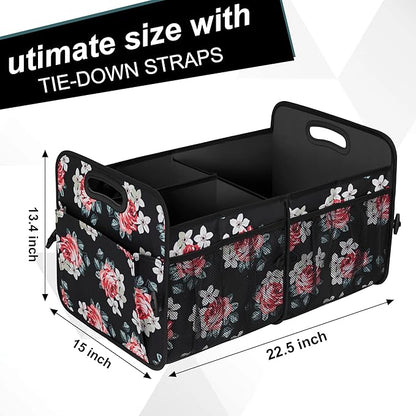 Femuar Car Trunk Organizer,Car Storage Organizer with 72L Large Capacity Waterproof Collapsible and 11 Pockets,Trunk Organizer for Car SuvJeepSedan, Large Size, Flower