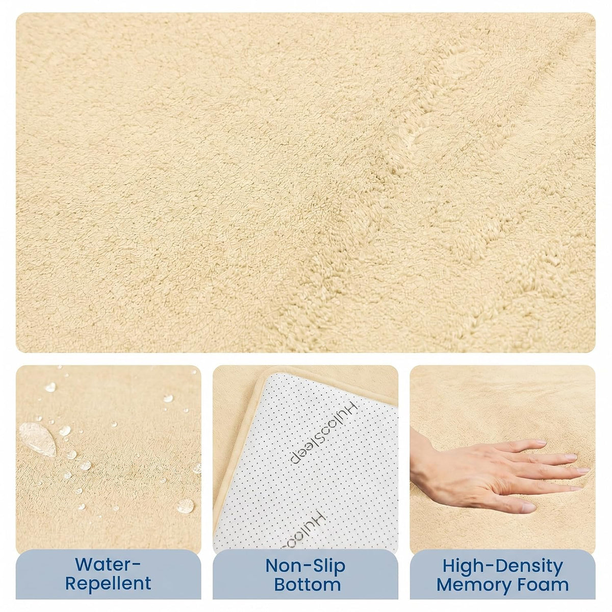 Huloo Sleep Baby Play Mat for Floor,1.3" Thick Elasti-Foam 50"×50" Playpen Mat for Tummy Time,Water Repellent Soft Coral Velvet for Toddler,Infant,Kids,Non-Slip Backing Safe for Crawling(Vanilla)