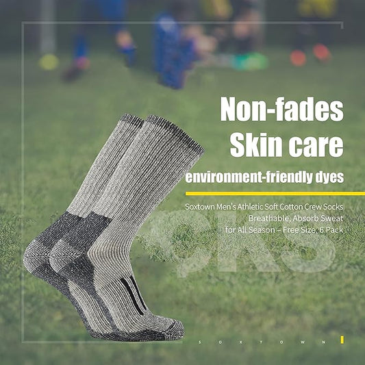 SOX TOWN Men's Merino Wool Cushion Crew Socks Moisture Wicking Control for Outdoor Hiking Work Boot Thermal Warm All Seasons