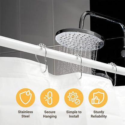 ikloo Shower Curtain Hooks for Bathroom, Decorative Curtain Rings for Shower Rods, Metal Shower Hook for Curtains, Rust Proof Stainless Steel, Shower Curtain Hangers, Set of 12, Chrome