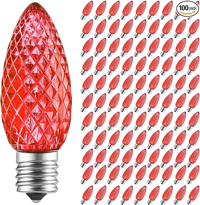 Brightown 93 Pack C9 Led Replacement Christmas Light Bulb, C9 Shatterproof Led Bulb for Christmas String Light, E17 Intermediate Base, Commercial Grade Dimmable Bulbs, Red